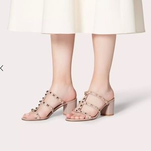 VALENTINO ROCKSTUD CALFSKIN LEATHER SLIDE SANDAL 60 MM SIZE 40